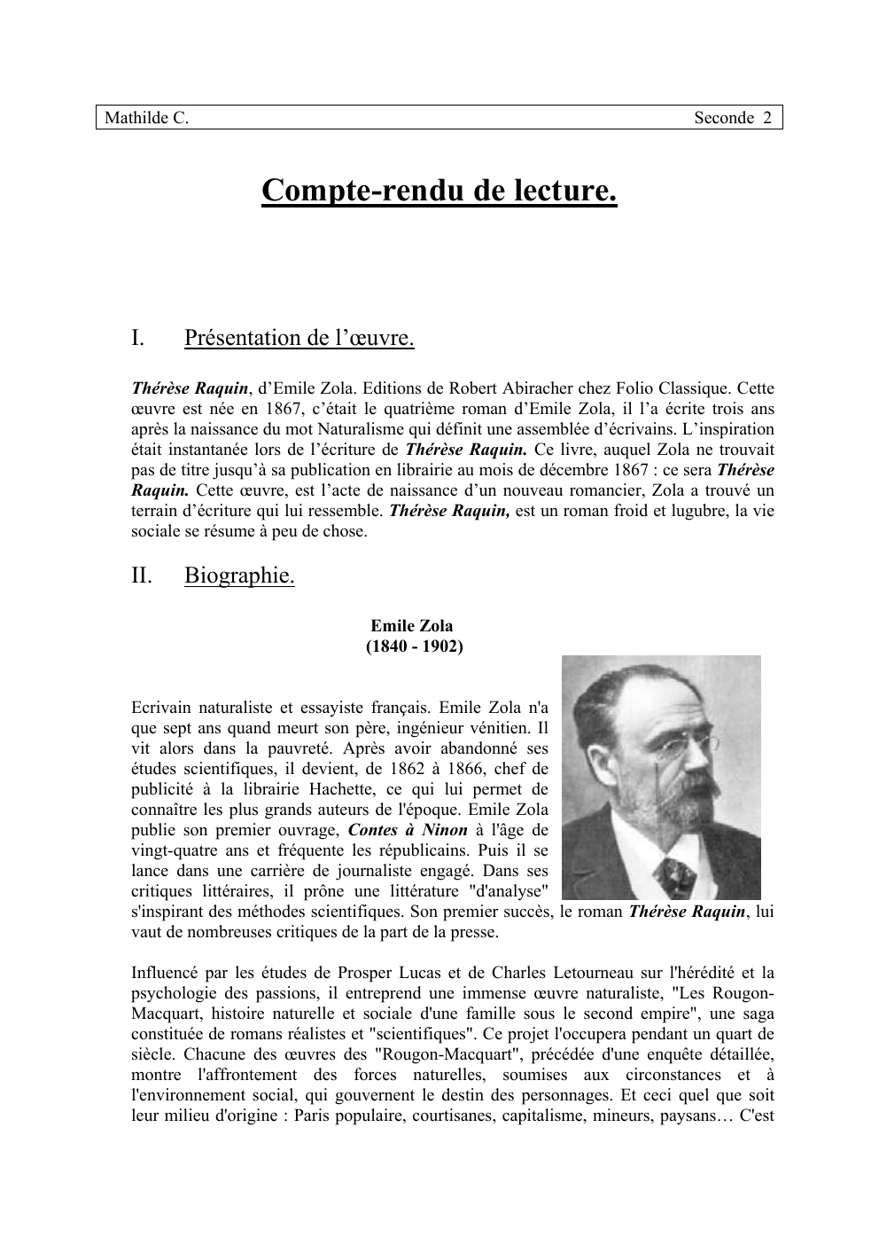 Prévisualisation du document Thérese Raquin Compte-rendu de lecture.