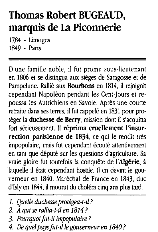 Prévisualisation du document Thomas Robert BUGEAUD, marquis de La Piconnerie