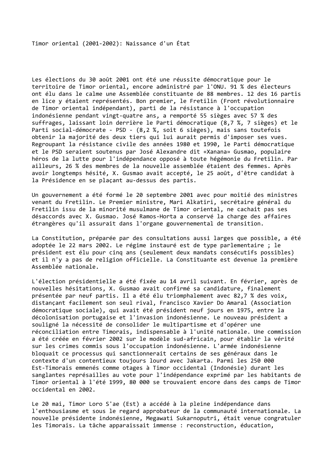 Prévisualisation du document Timor oriental (2001-2002): Naissance d'un État