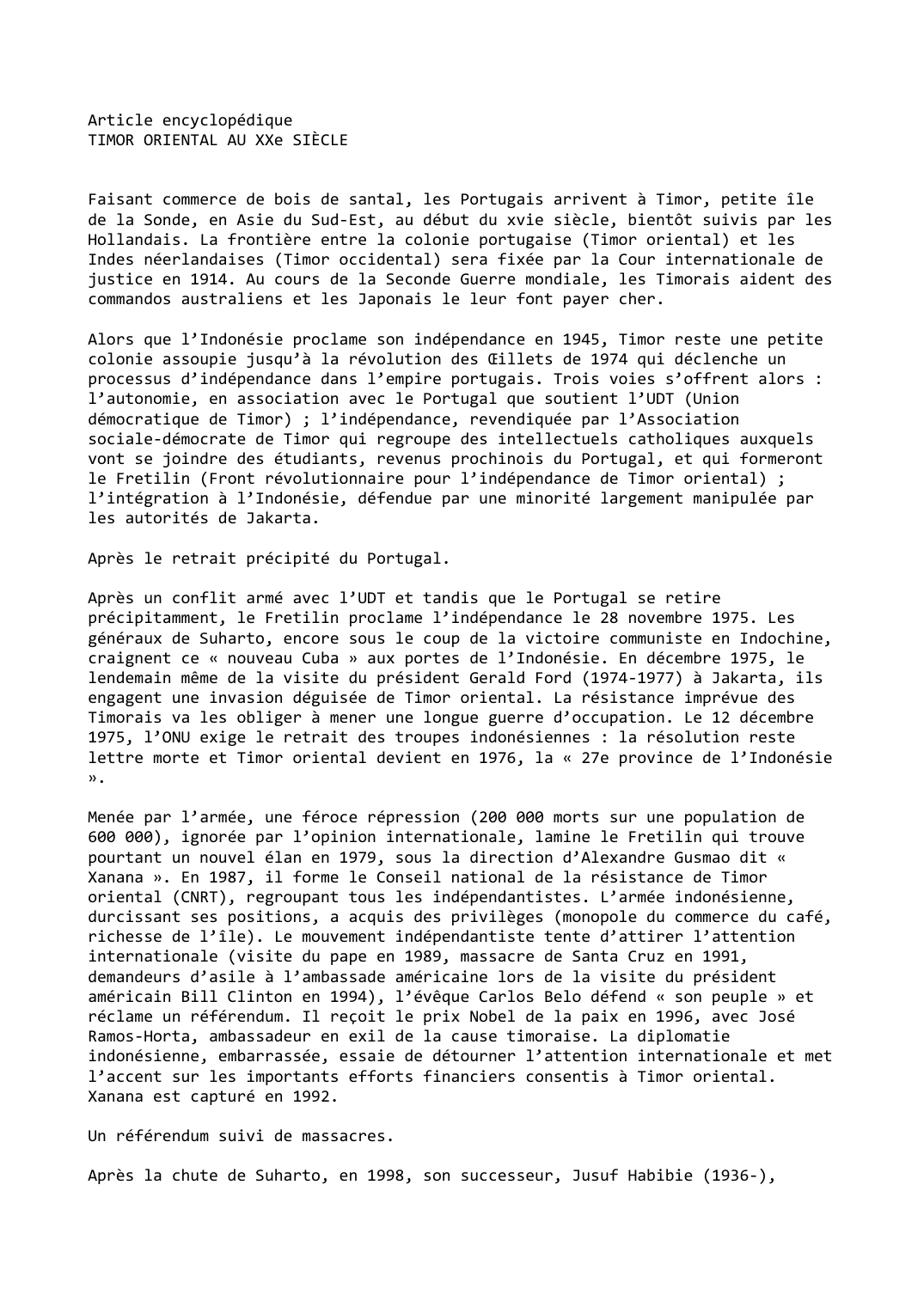 Prévisualisation du document TIMOR ORIENTAL AU XXe SIÈCLE