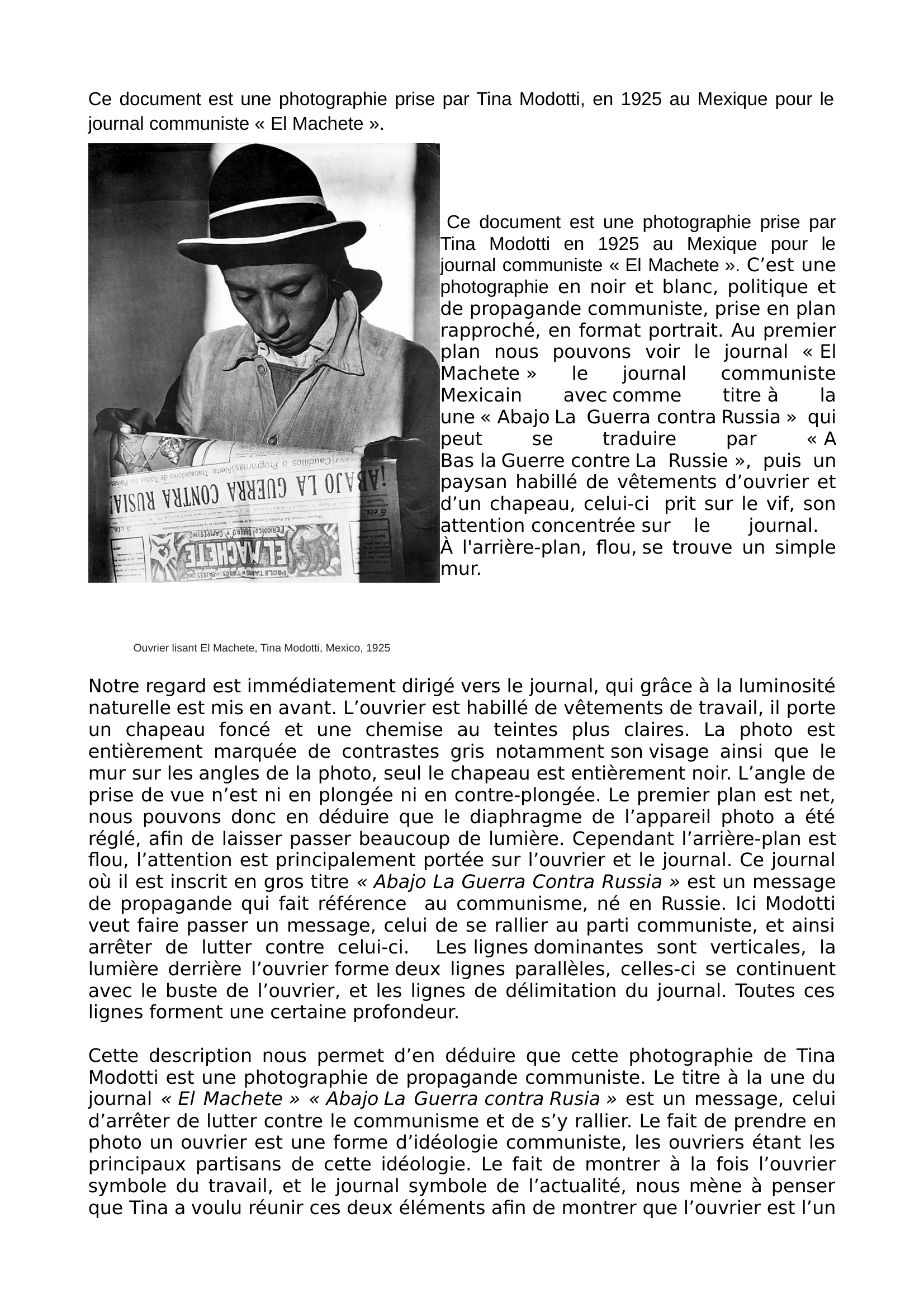 Prévisualisation du document TINA MODOTTI  : UNE FEMME PHOTOGRAPHE ET COMMUNISTE DANS LE MEXIQUE DES ANNEES 1920