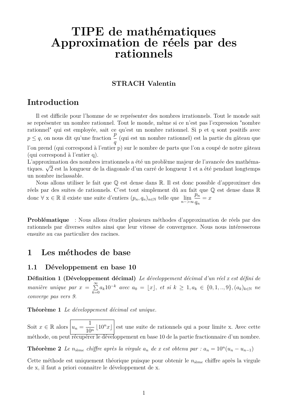 Prévisualisation du document TIPE de mathématiques Approximation de réels par des rationnels