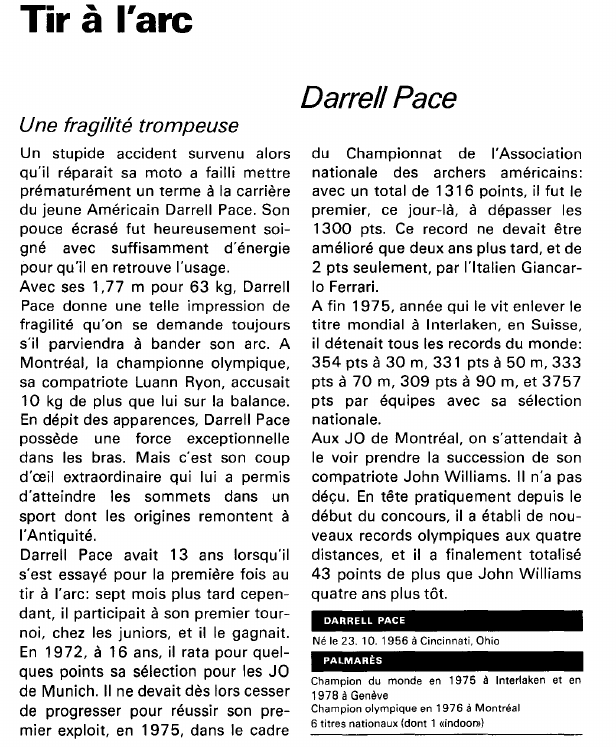 Prévisualisation du document Tir à l'arc:Darrell Pace (sport).