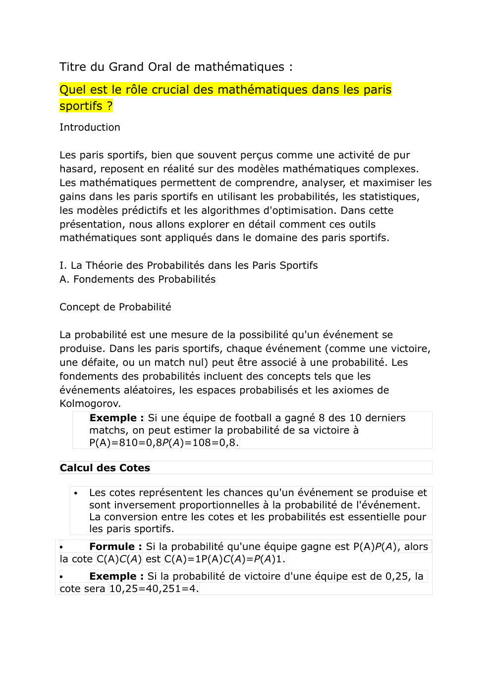 Prévisualisation du document Titre du Grand Oral de mathématiques : Quel est le rôle crucial des mathématiques dans les paris sportifs ?