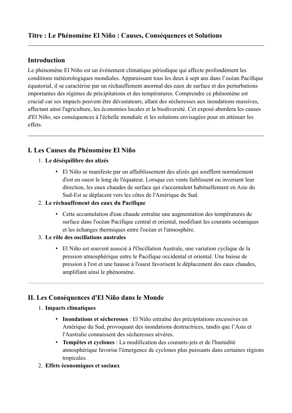 Prévisualisation du document Titre : Le Phénomène El Niño : Causes, Conséquences et Solutions