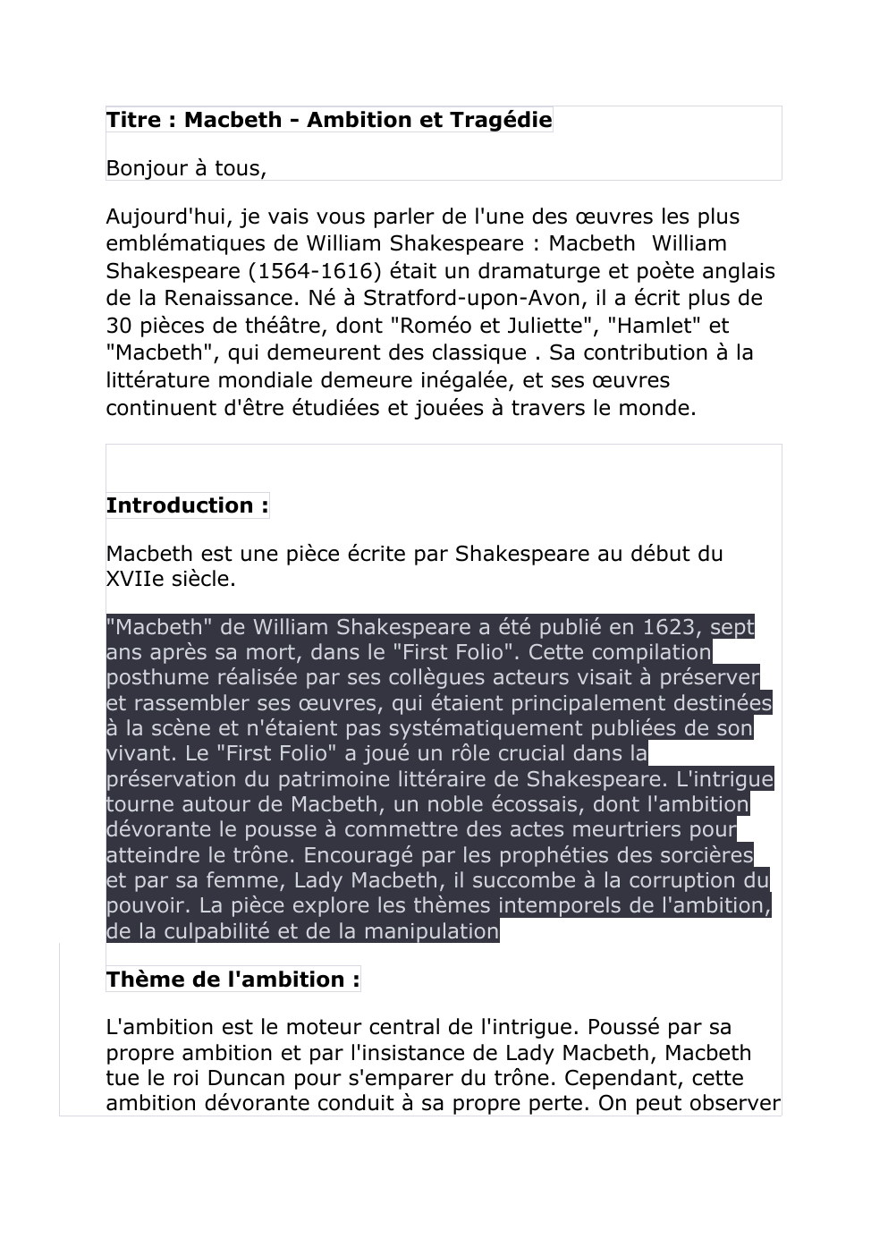 Prévisualisation du document Titre : Macbeth - Ambition et Tragédie