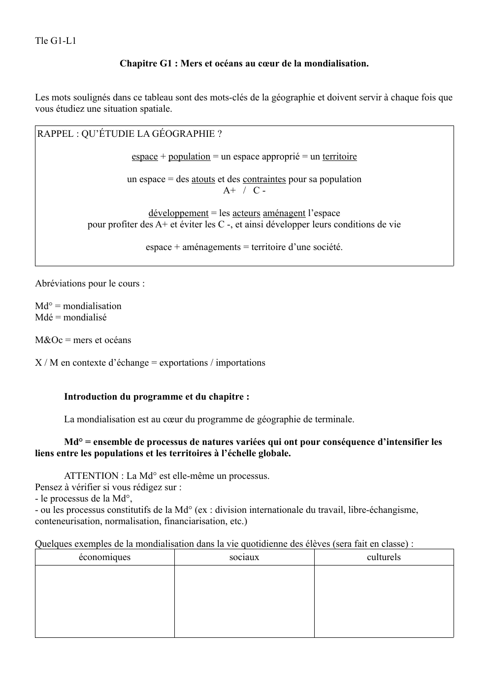 Prévisualisation du document Tle G1-L1 Chapitre G1 : Mers et océans au cœur de la mondialisation.