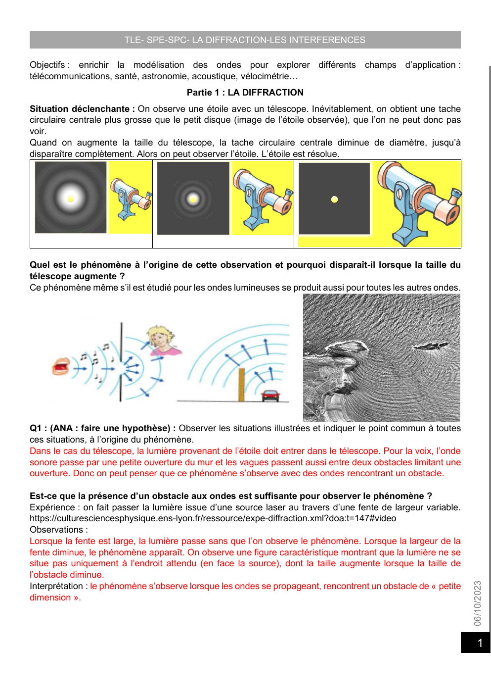 Prévisualisation du document TLE- SPE-SPC- LA DIFFRACTION-LES INTERFERENCES