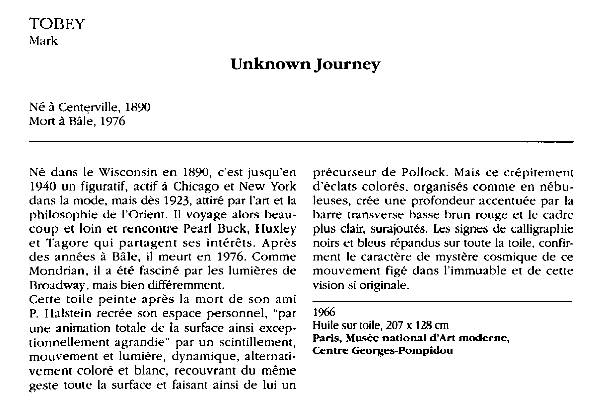 Prévisualisation du document TOBEY Mark : Unknown journey