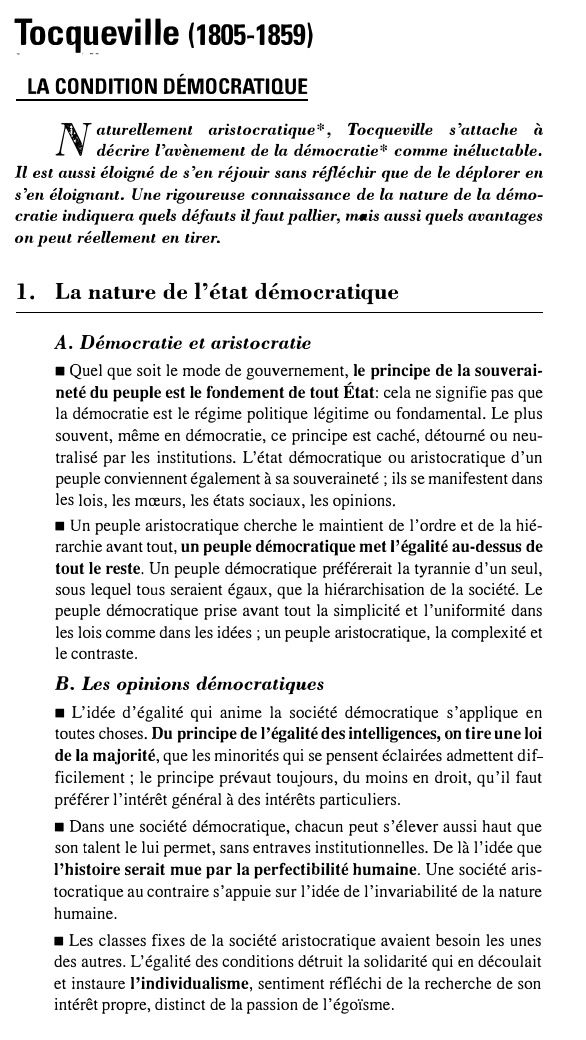 Prévisualisation du document Tocqueville (1805-1859): LA CONDITION DÉMOCRATIQUE