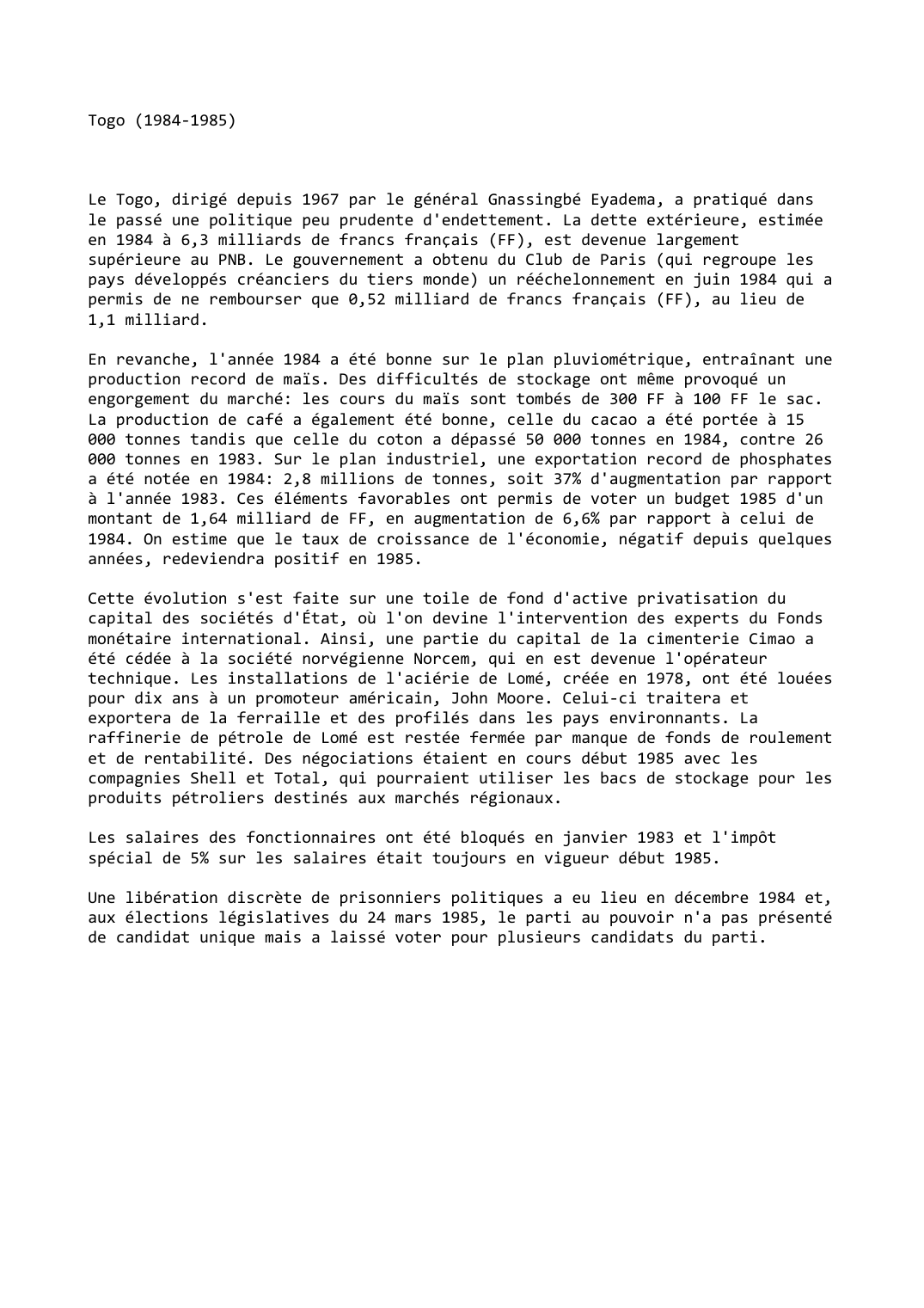 Prévisualisation du document Togo (1984-1985)