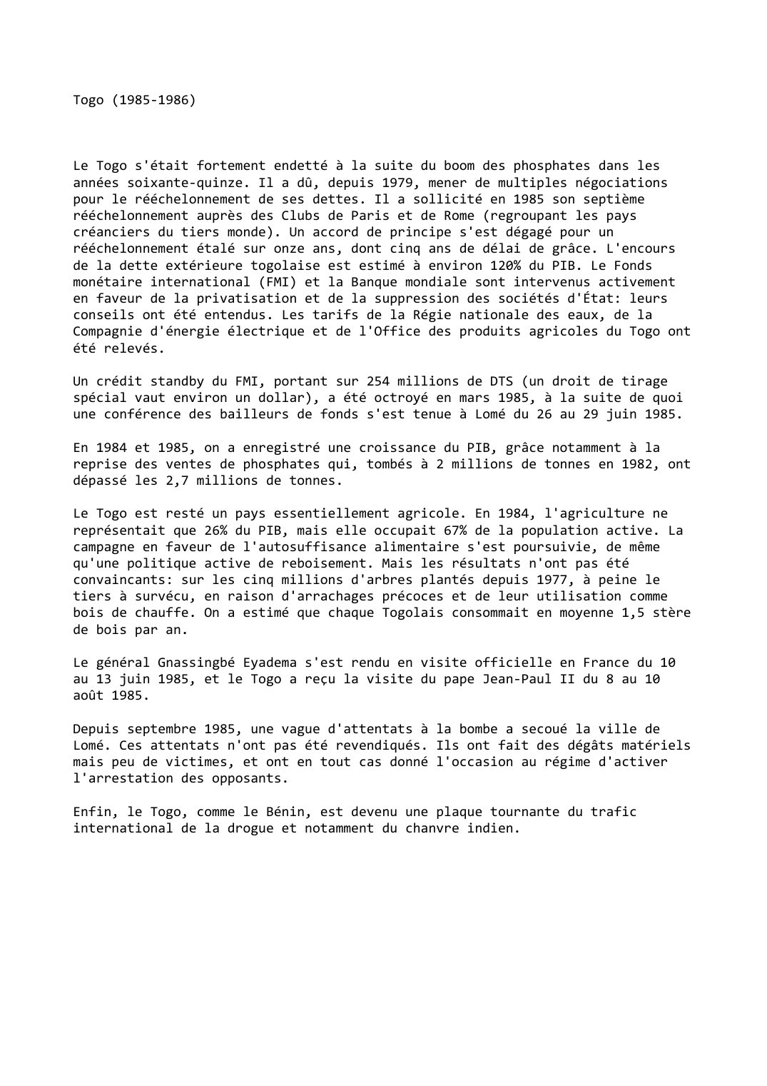 Prévisualisation du document Togo (1985-1986)