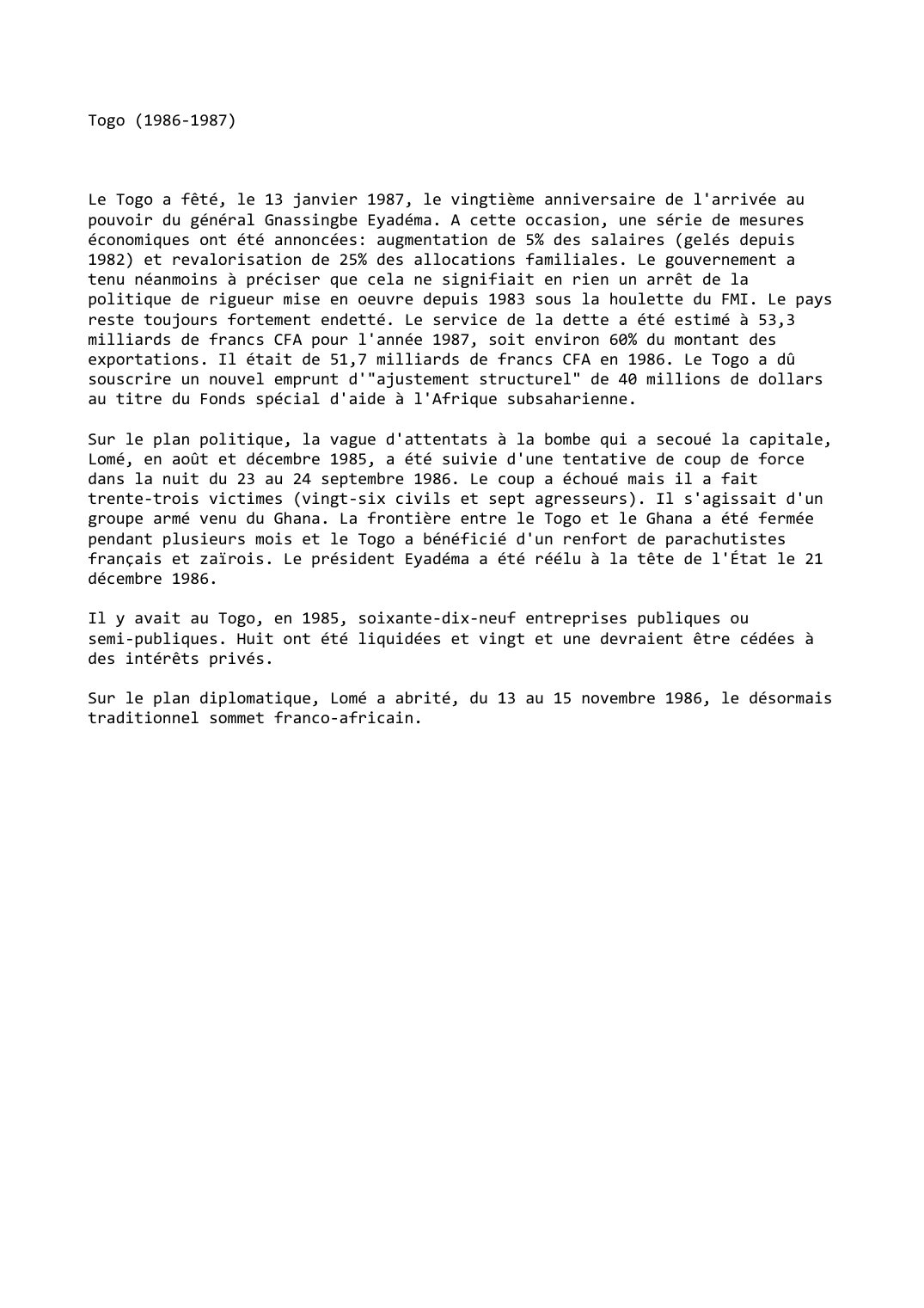 Prévisualisation du document Togo (1986-1987)