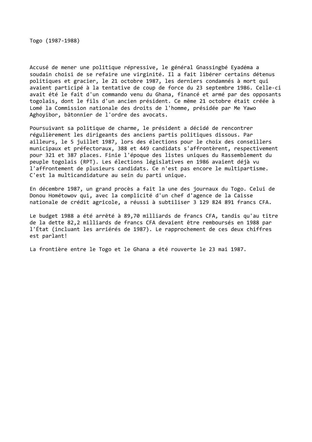 Prévisualisation du document Togo (1987-1988)