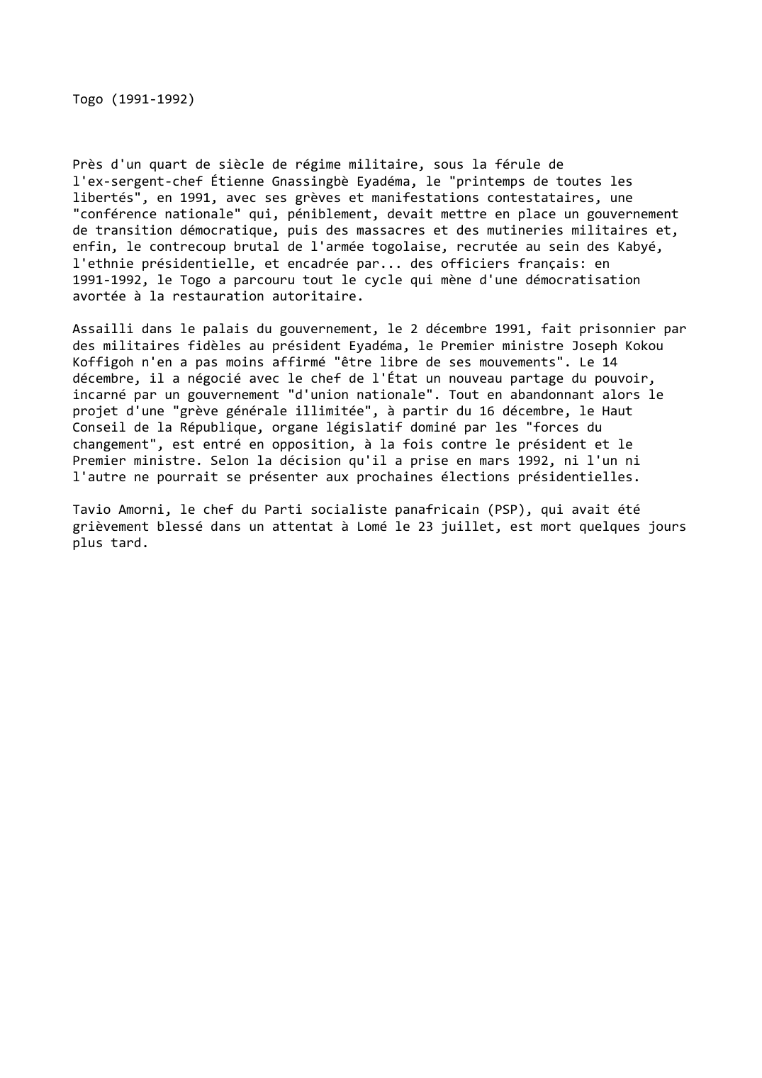 Prévisualisation du document Togo (1991-1992)