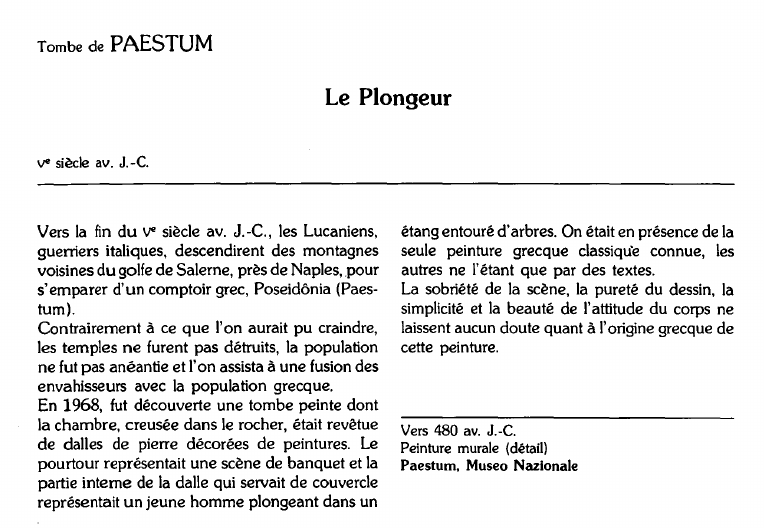 Prévisualisation du document Tombe de PAESTUM:Le Plongeur.
