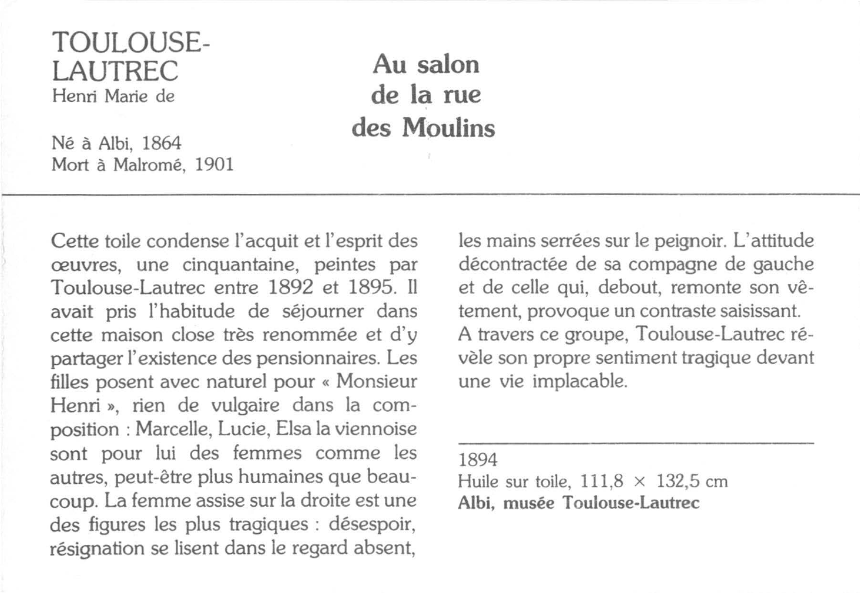 Prévisualisation du document TOULOUSE LAUTREC: Au salon de la rue des Moulins