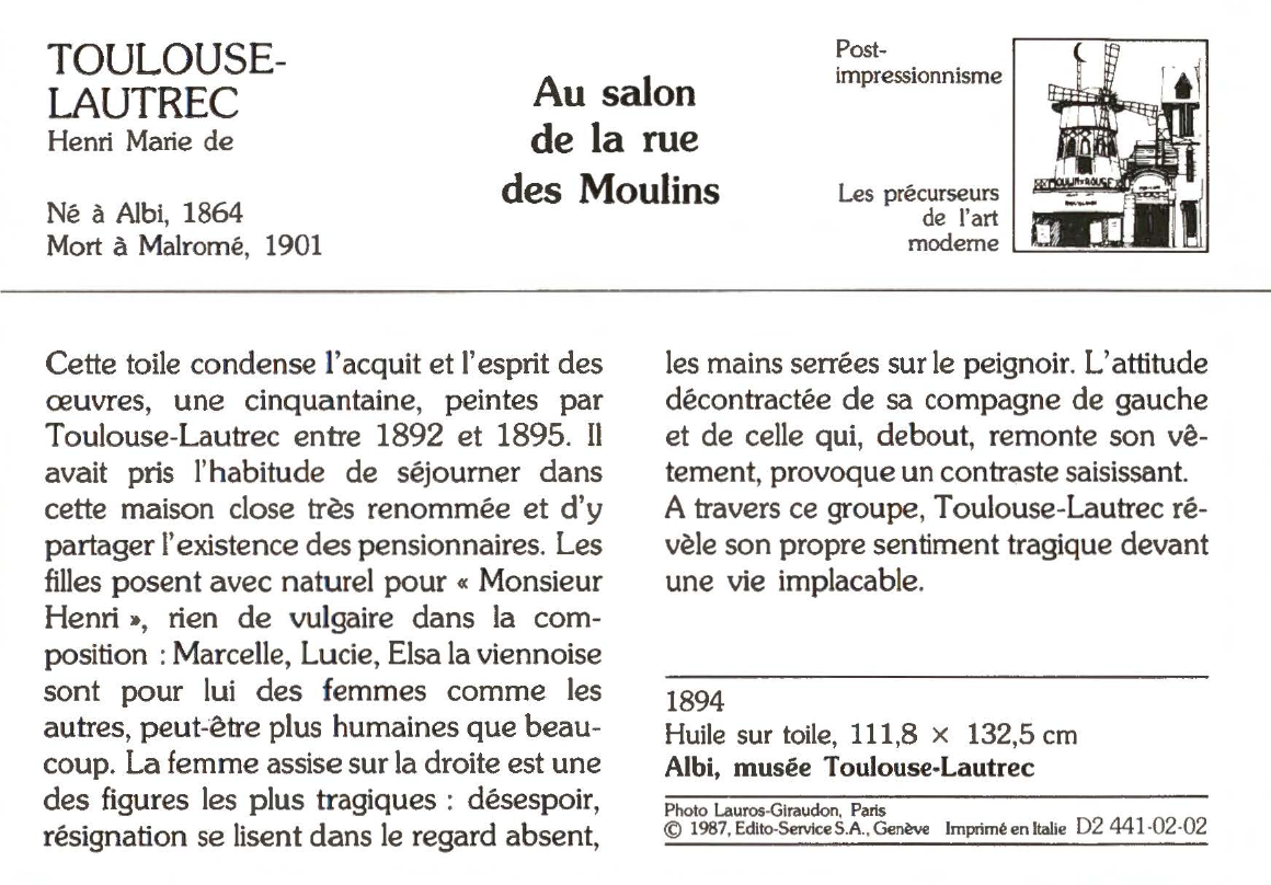 Prévisualisation du document TOULOUSE-LAUTREC Henri Marie de : Au salon de la rue des Moulins