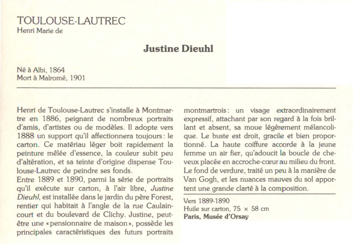 Prévisualisation du document TOULOUSE-LAUTREC Henri Marie de : Justine Dieuhl