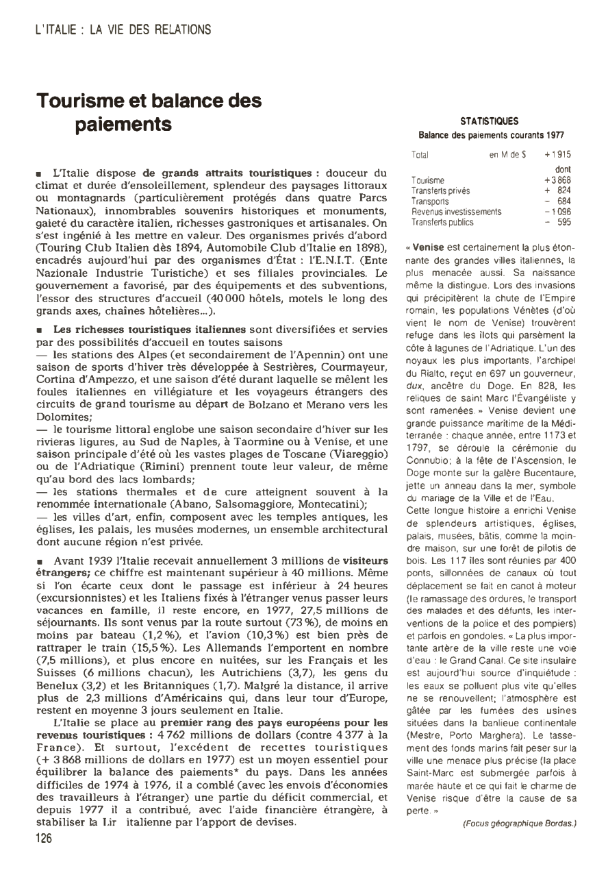 Prévisualisation du document Tourisme et balance des paiements - Italie (en 1980)