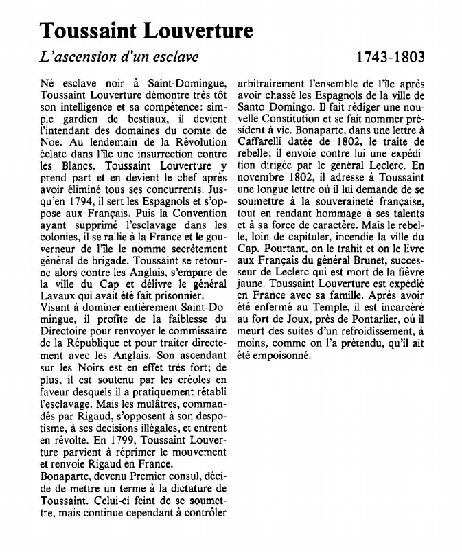 Prévisualisation du document Toussaint LouvertureL'ascension d'un esclave.
