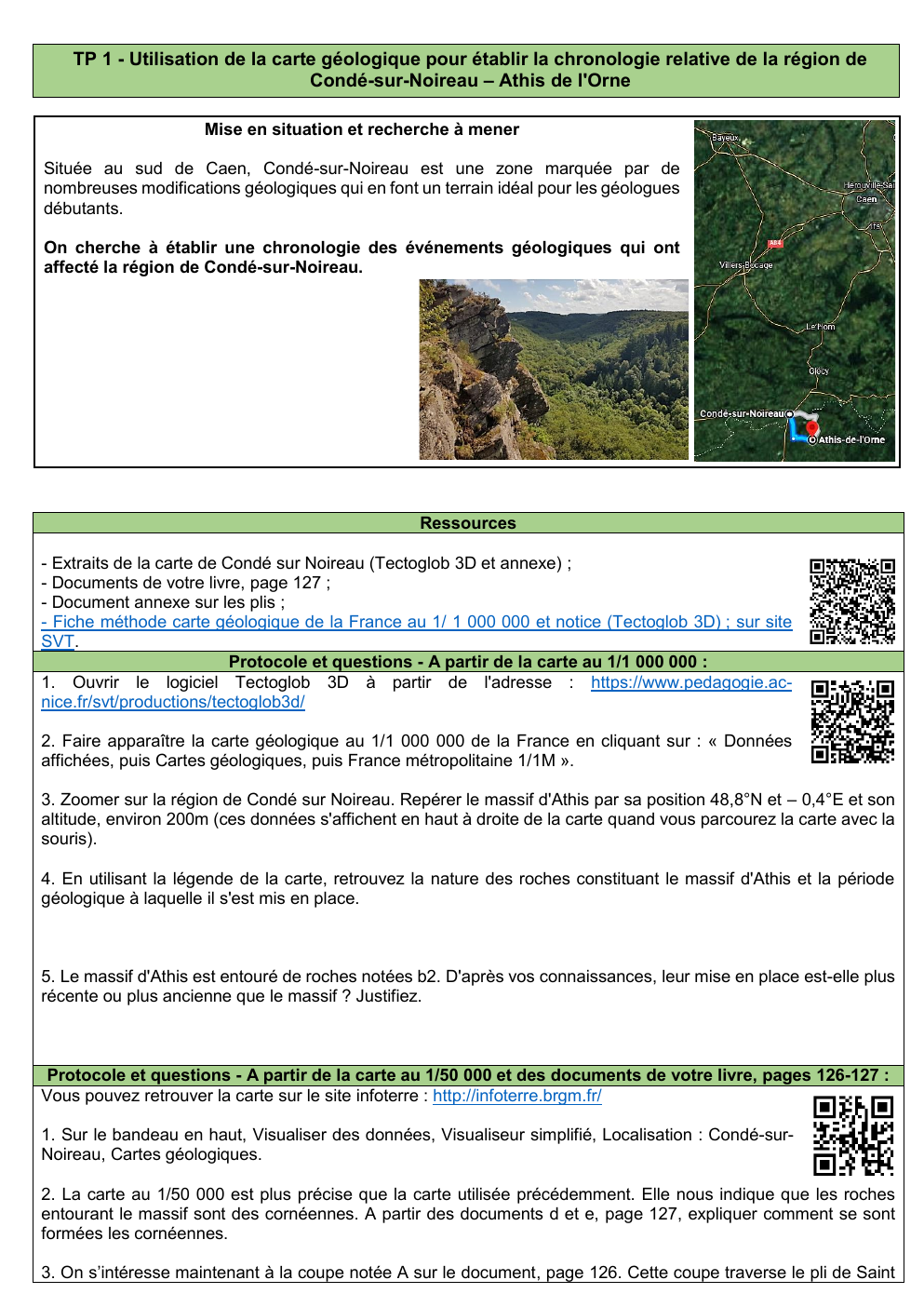 Prévisualisation du document TP 1 - Utilisation de la carte géologique pour établir la chronologie relative de la région de Condé-sur-Noireau – Athis de l'Orne