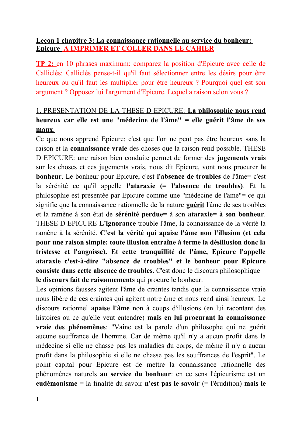 Prévisualisation du document TP 2: en 10 phrases maximum: comparez la position d'Epicure avec celle de Calliclès