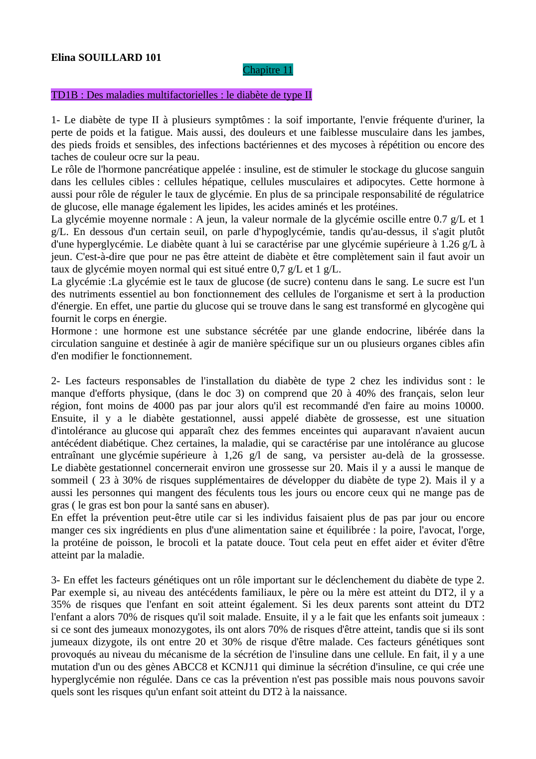 Prévisualisation du document TP CHAP SVT: TD1B : Des maladies multifactorielles : le diabète de type II