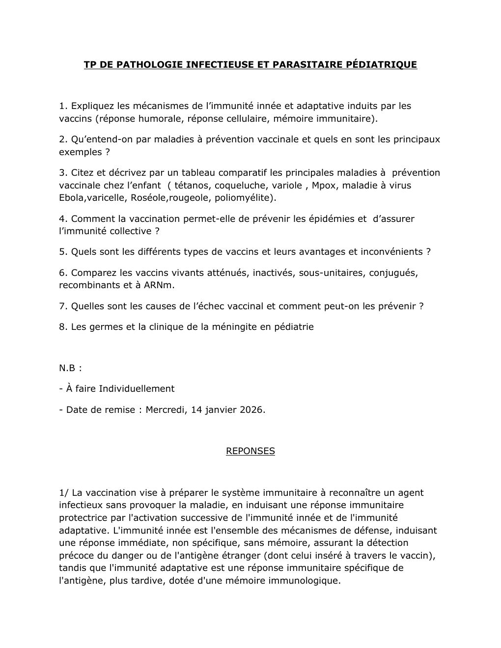 Prévisualisation du document TP DE PATHOLOGIE INFECTIEUSE ET PARASITAIRE PÉDIATRIQUE