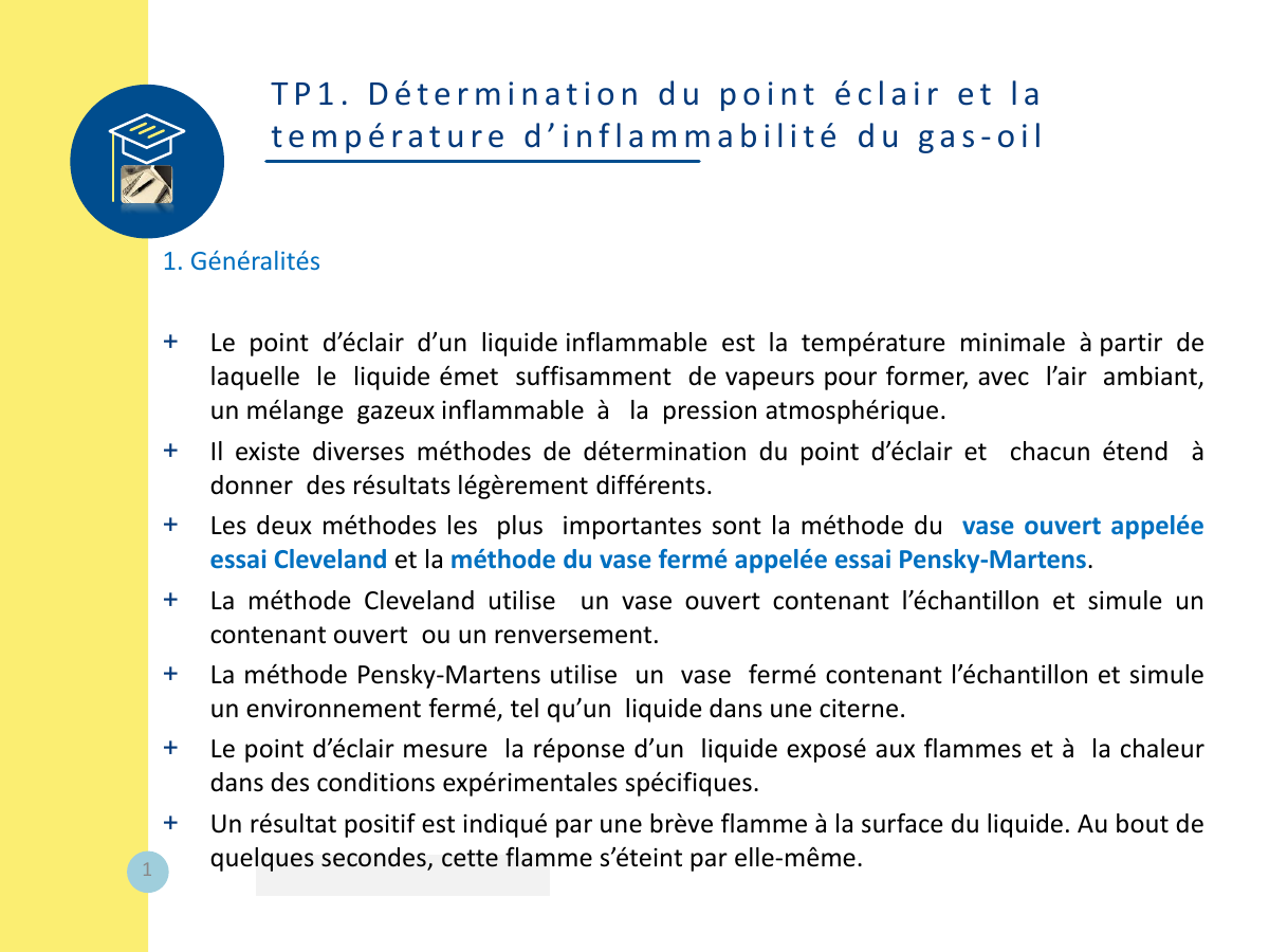 Prévisualisation du document TP1. Détermination du point éclair et la température d’inflammabilité du gas-oil