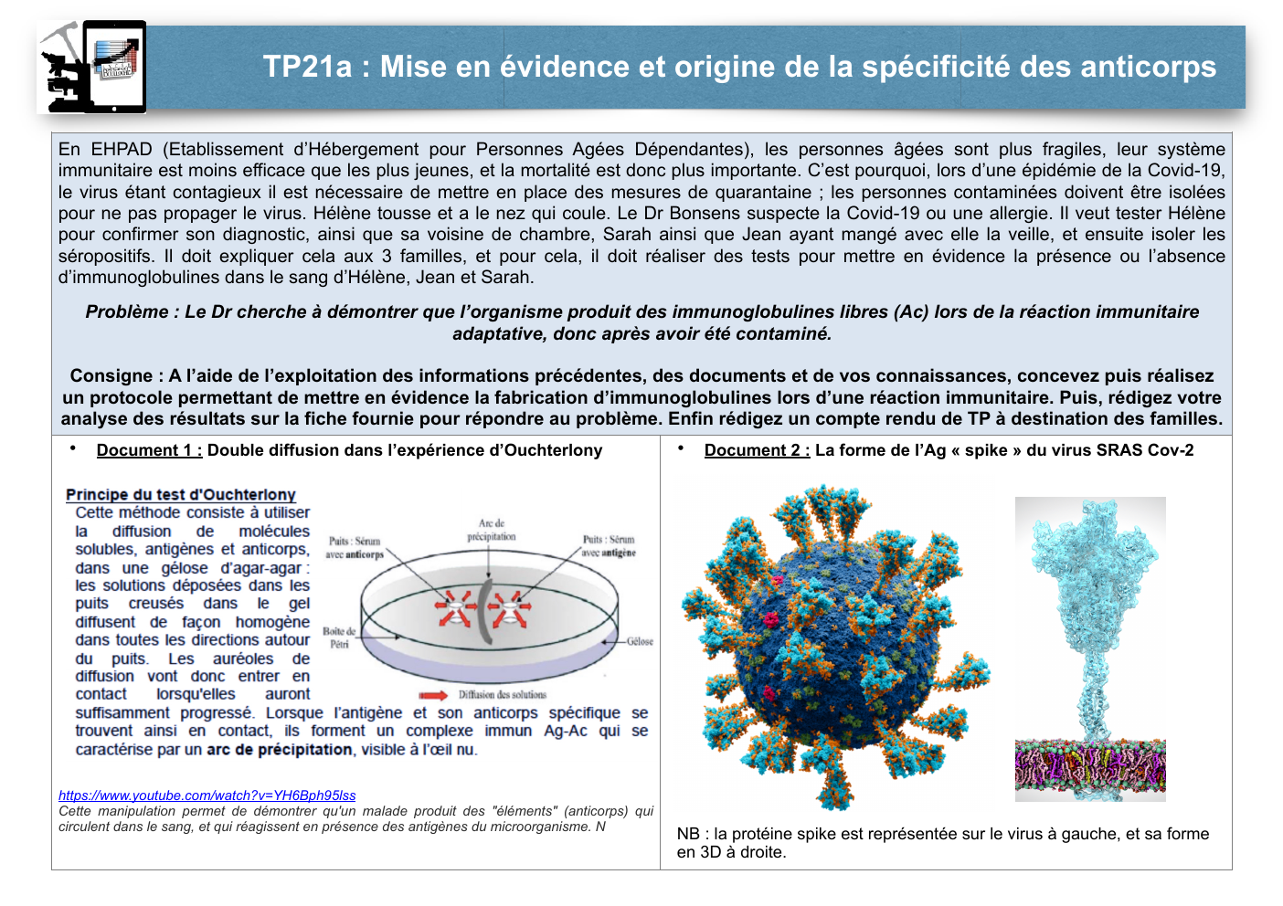 Prévisualisation du document TP21a : Mise en évidence et origine de la spécificité des anticorps