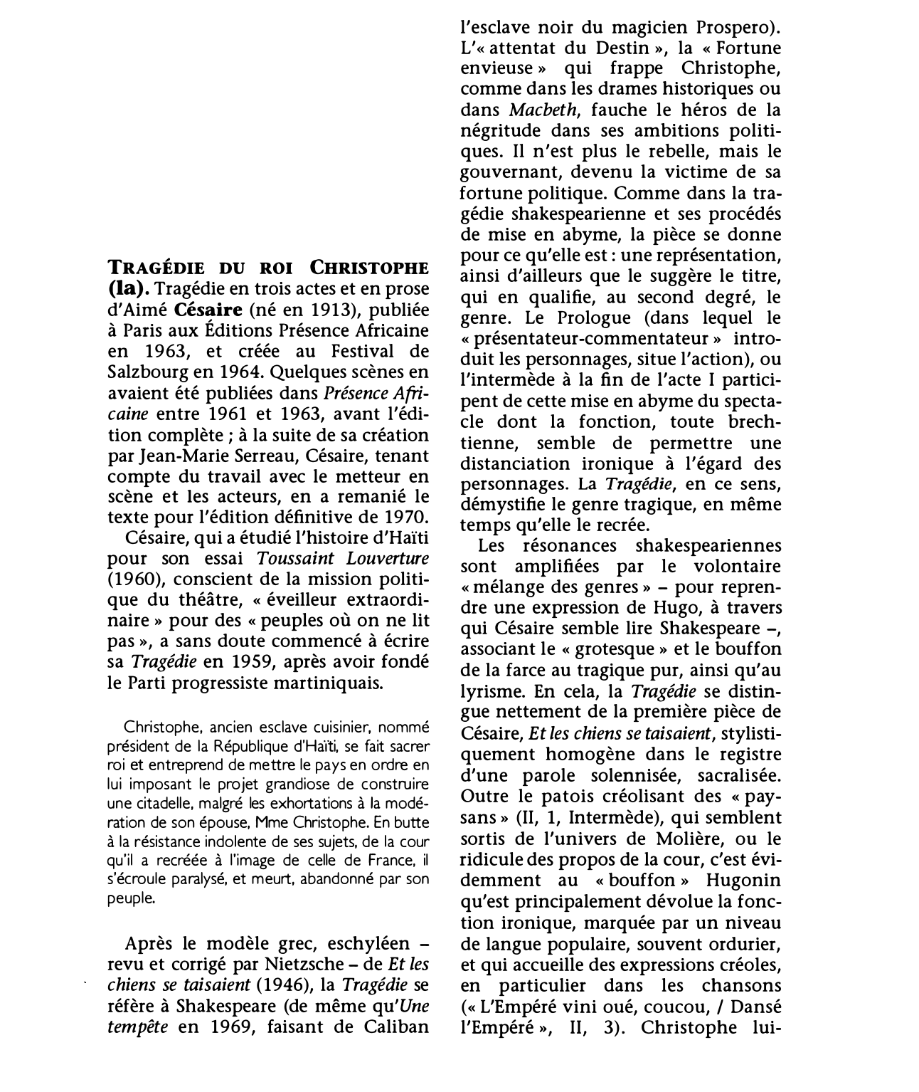 Prévisualisation du document TRAGÉDIE DU ROI CHRISTOPHE (La) d'Aimé Césaire (résumé & analyse)