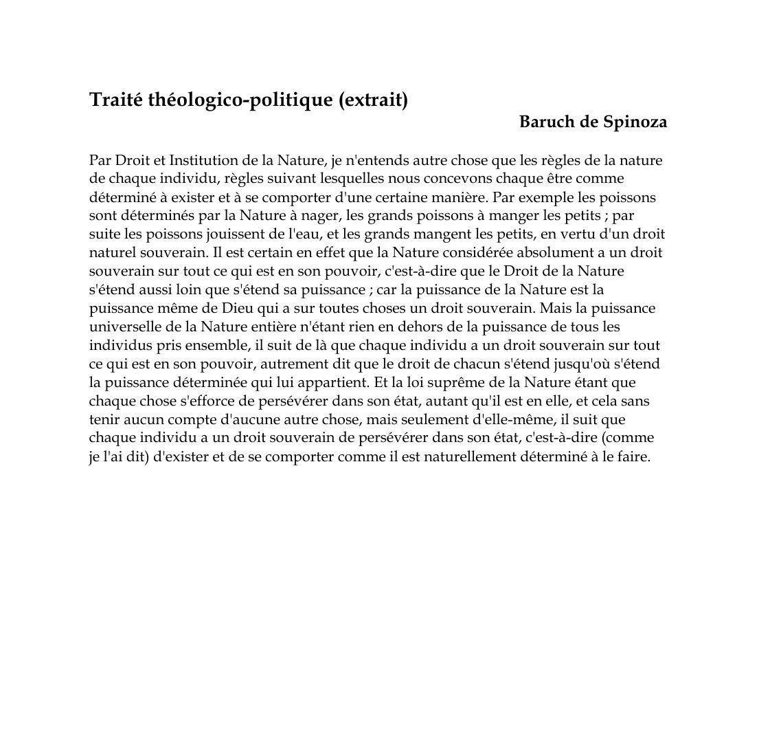 Prévisualisation du document Traité théologico-politique (extrait)Baruch de SpinozaPar Droit et Institution de la