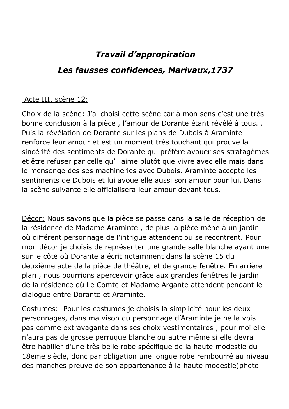 Prévisualisation du document Travail d’appropiration Les fausses confidences, Marivaux,1737  Acte III, scène 12