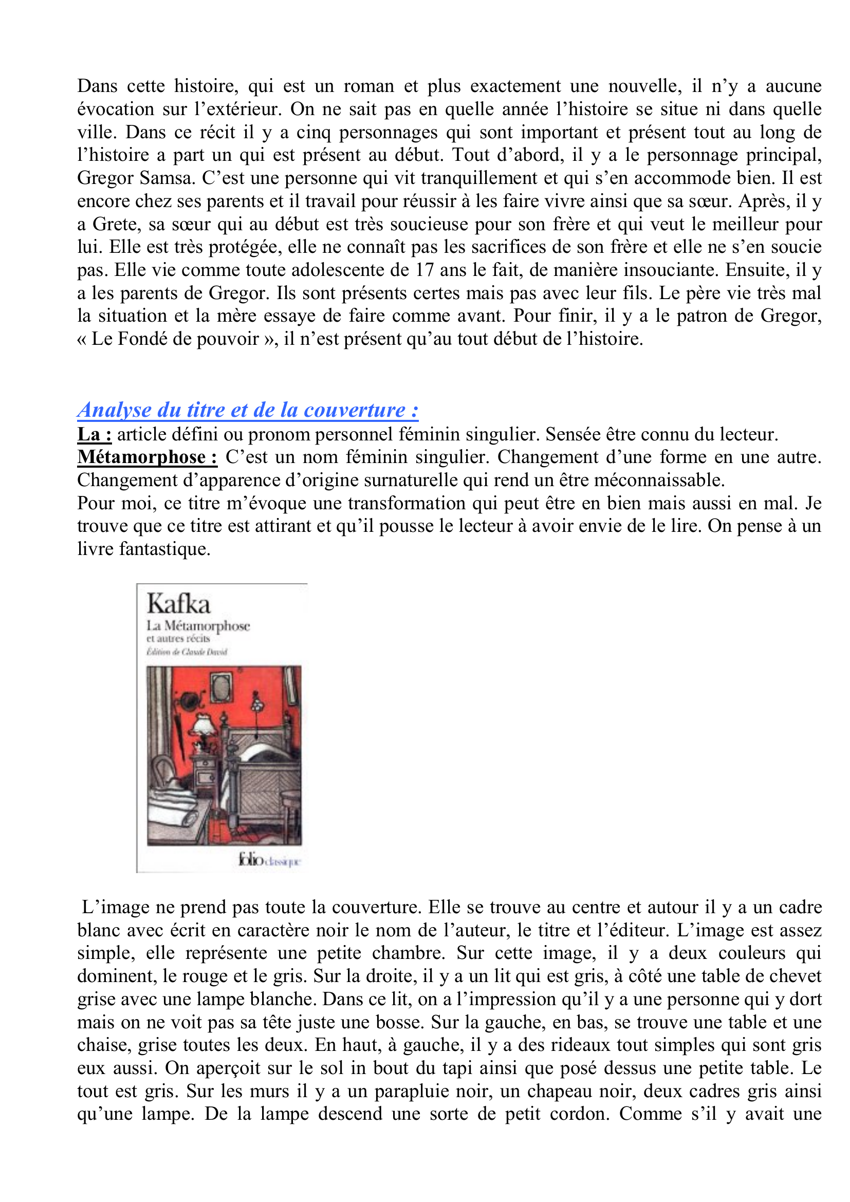 Prévisualisation du document Travail sur le livre de Franz Kafka : « La Métamorphose »