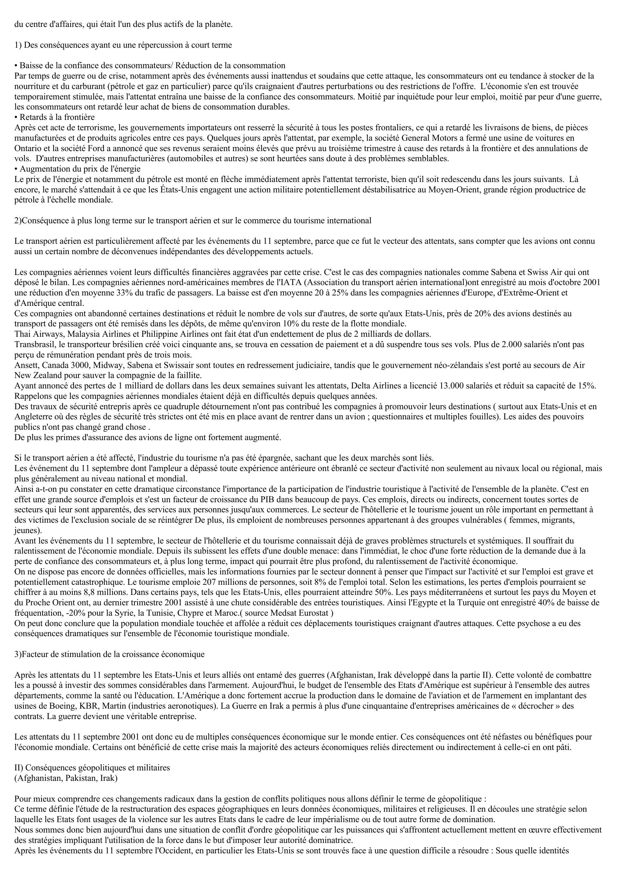 Prévisualisation du document TRAVAUX PERSONNELS ENCADRES : Les conséquences économiques et géopolitiques après les attentats du 11 septembre 2001 (TPE)