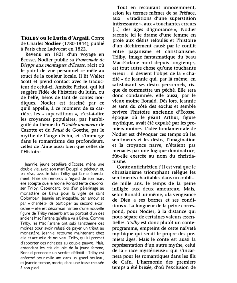 Prévisualisation du document TRILBY ou le Lutin d'Argail de Charles Nodier (résumé et analyse de l'oeuvre)