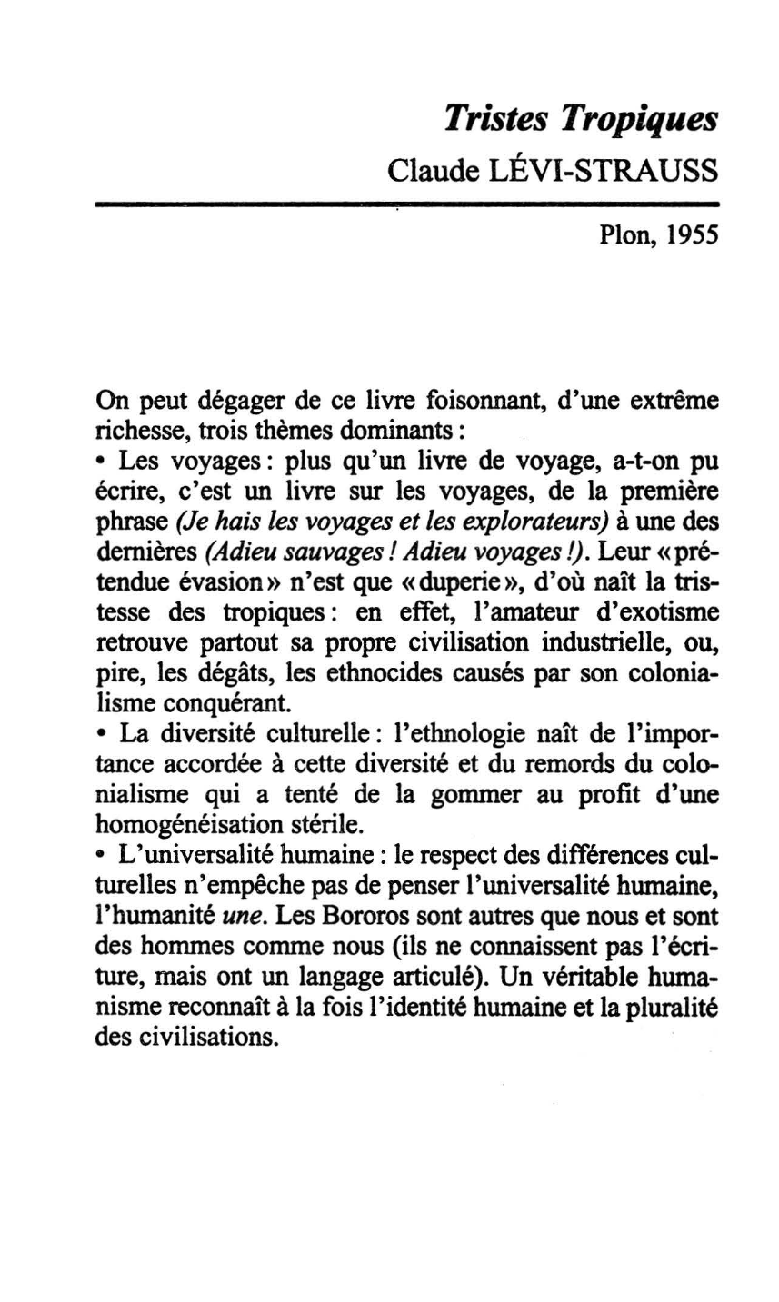 Prévisualisation du document TRISTES TROPIQUES de Claude Lévi-Strauss (résumé)