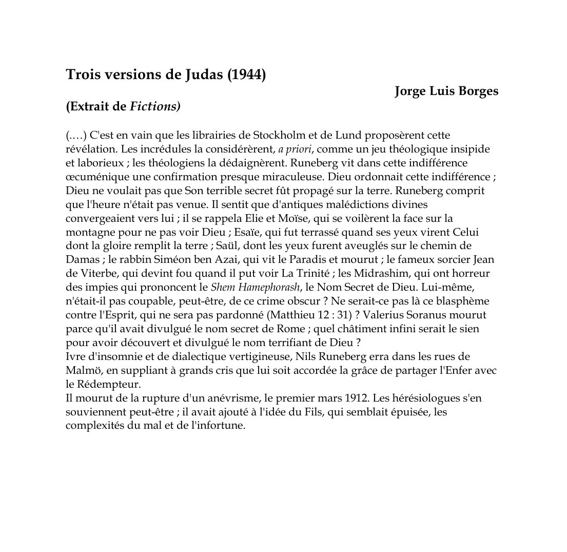 Prévisualisation du document Trois versions de Judas (1944)Jorge Luis Borges(Extrait de Fictions)(.