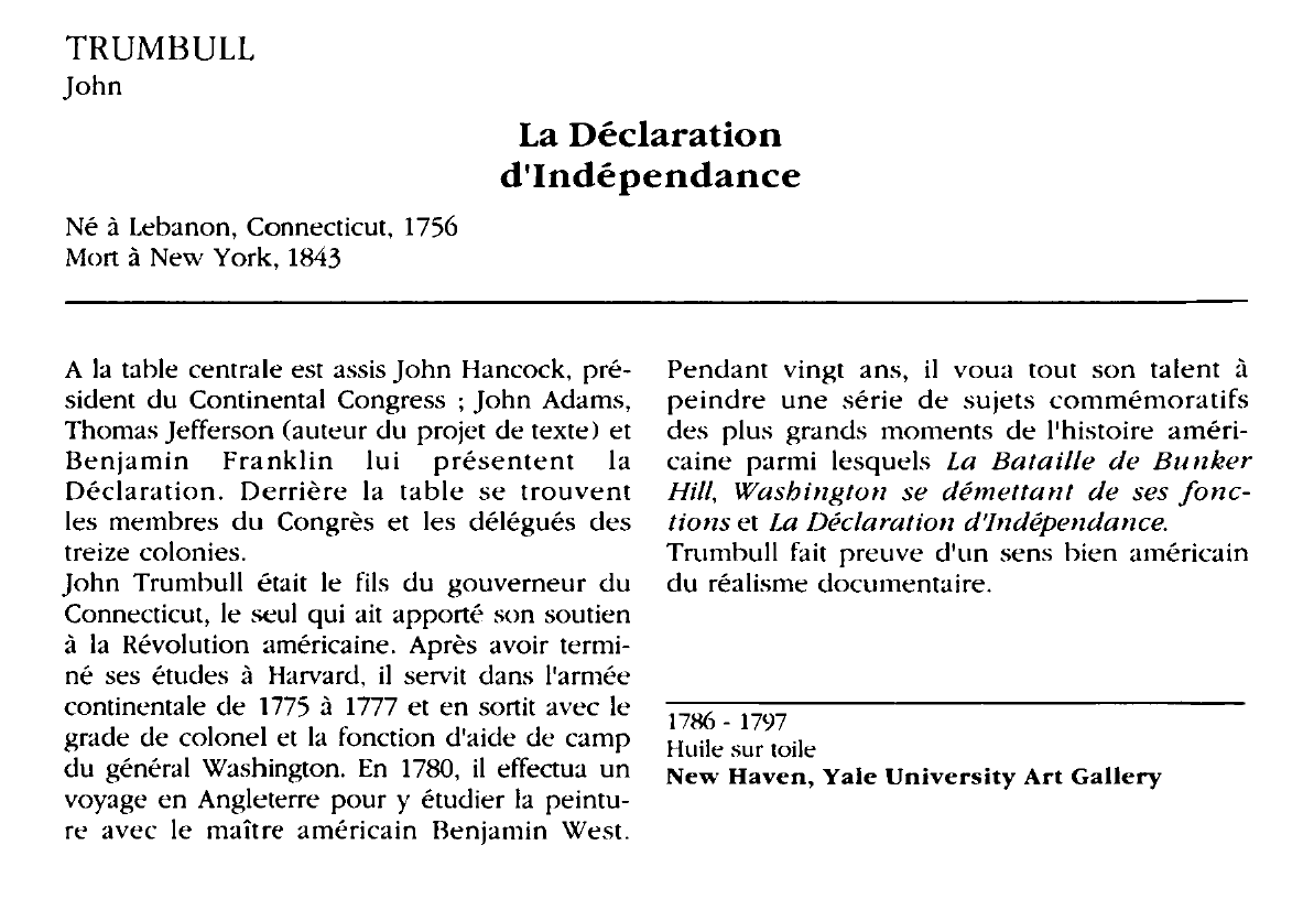 Prévisualisation du document TRUMBULL John : La Déclaration d'Indépendance