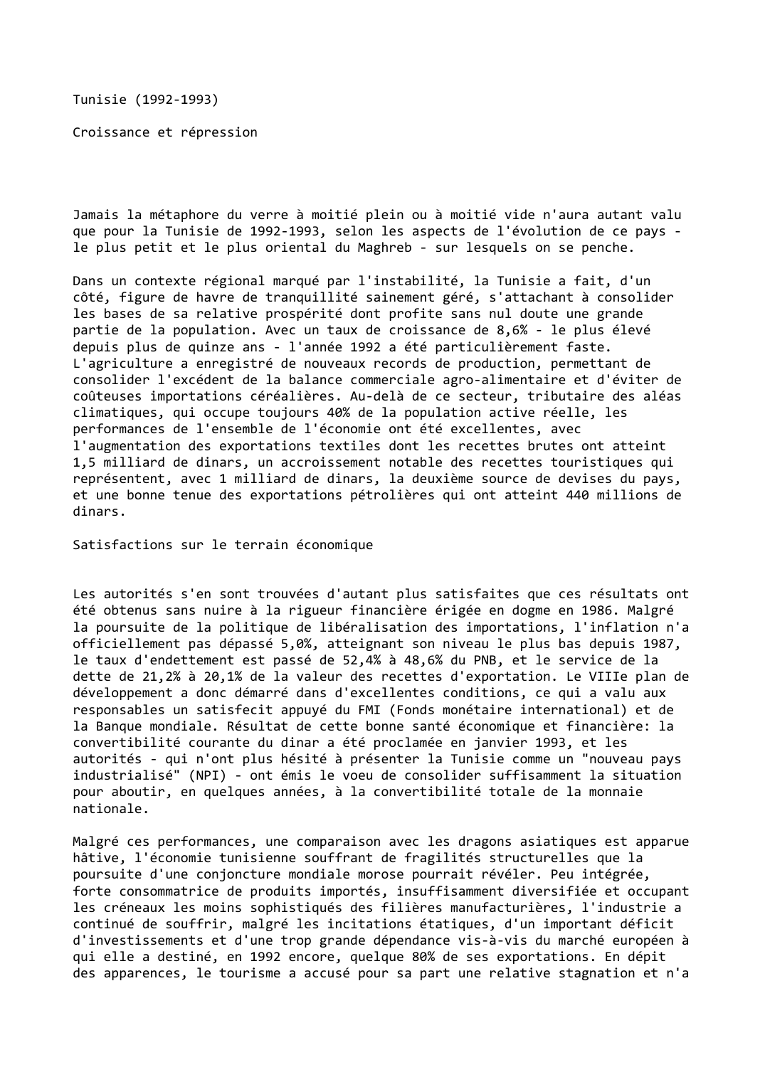 Prévisualisation du document Tunisie (1992-1993)

Croissance et répression