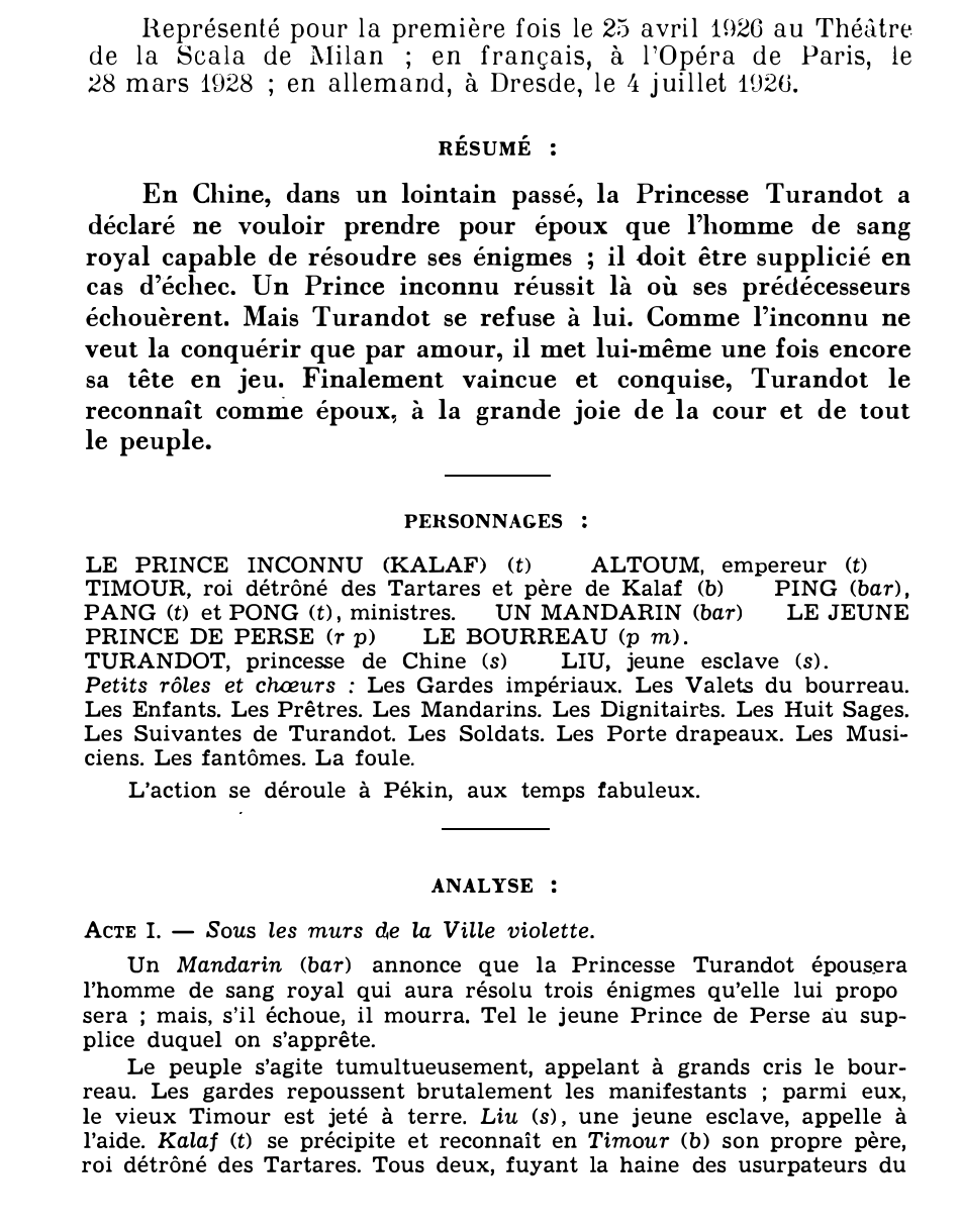 Prévisualisation du document TURANDOT de Puccini (résumé et analyse de l’œuvre – Répertoire lyrique)