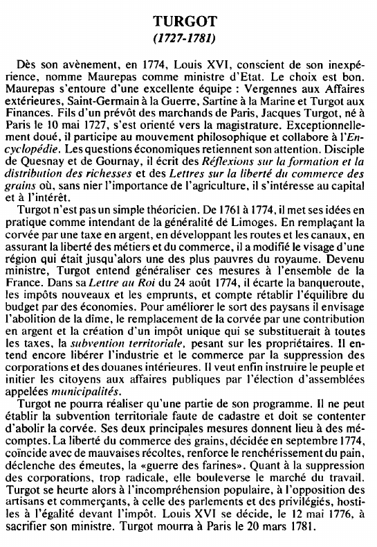 Prévisualisation du document TURGOT( 1727- 1781)- Biographie.