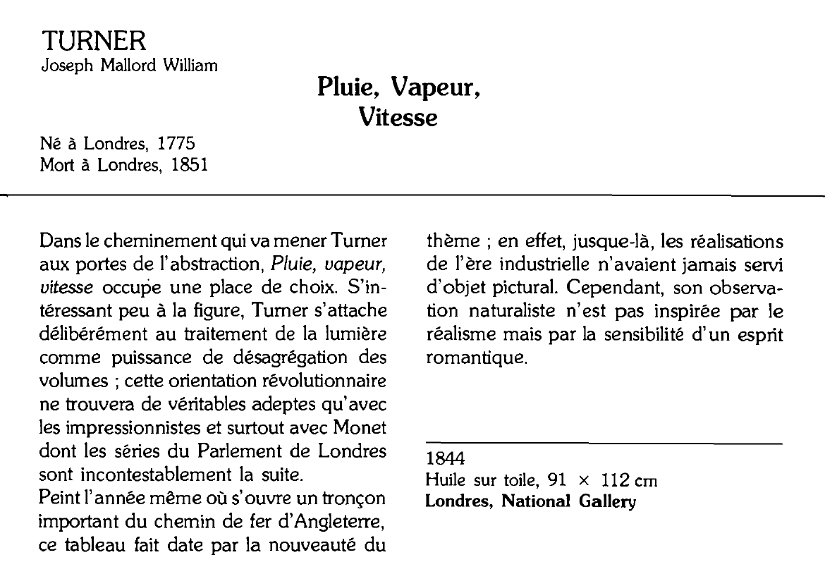 Prévisualisation du document TURNER Joseph Mallord William : Pluie, Vapeur, Vitesse