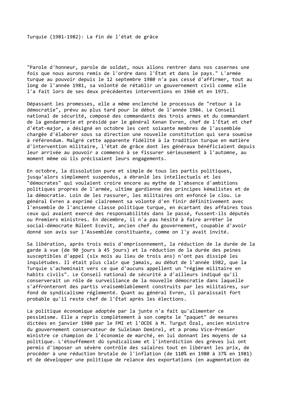 Prévisualisation du document Turquie (1981-1982): La fin de l'état de grâce