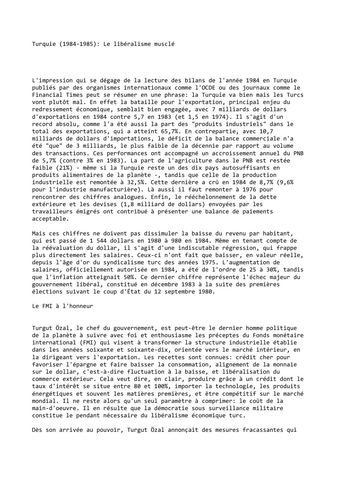 Prévisualisation du document Turquie (1984-1985): Le libéralisme musclé