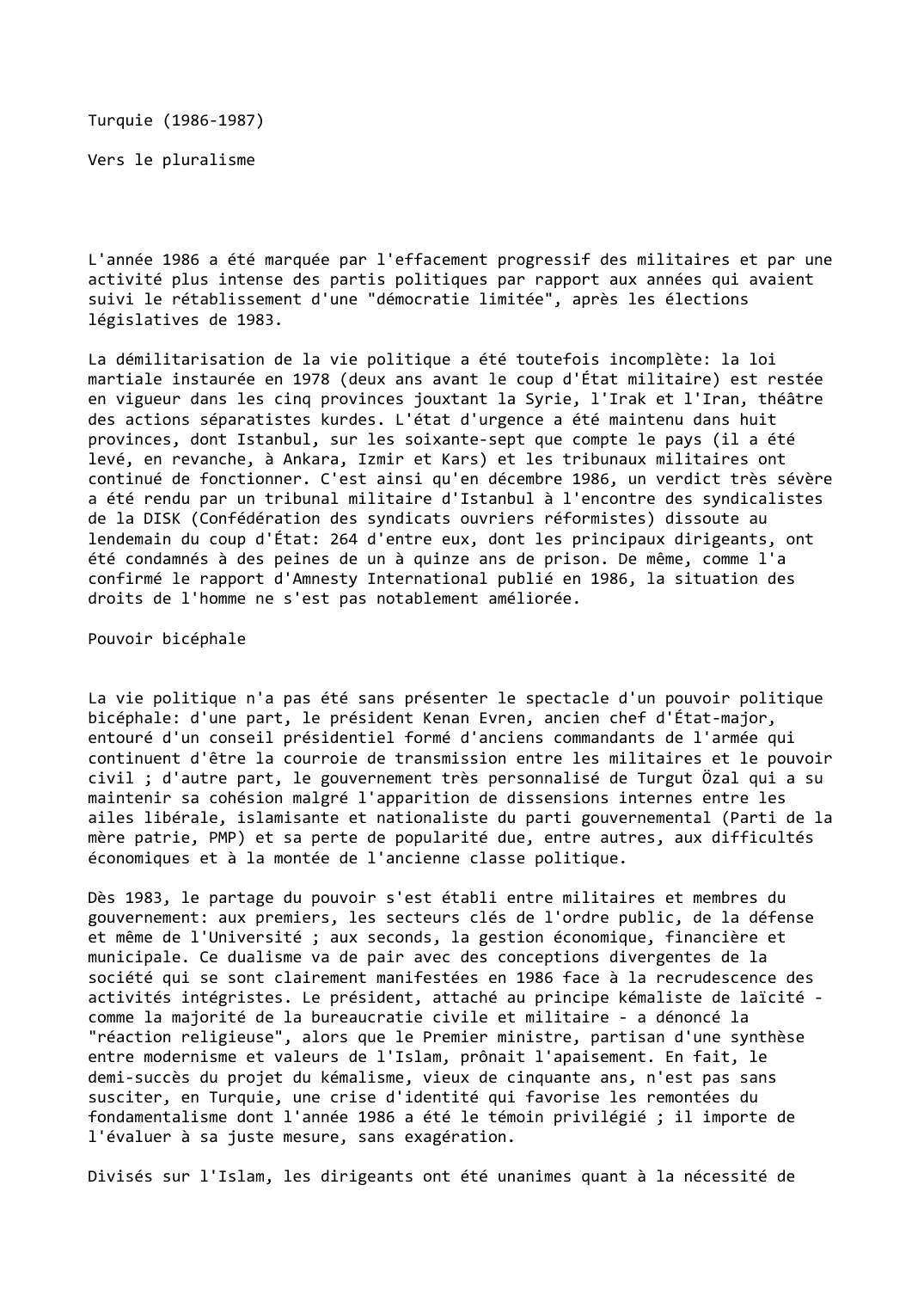 Prévisualisation du document Turquie (1986-1987)

Vers le pluralisme
