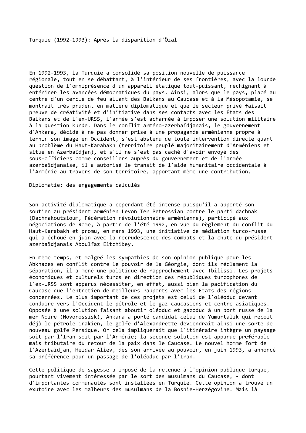 Prévisualisation du document Turquie (1992-1993): Après la disparition d'Özal