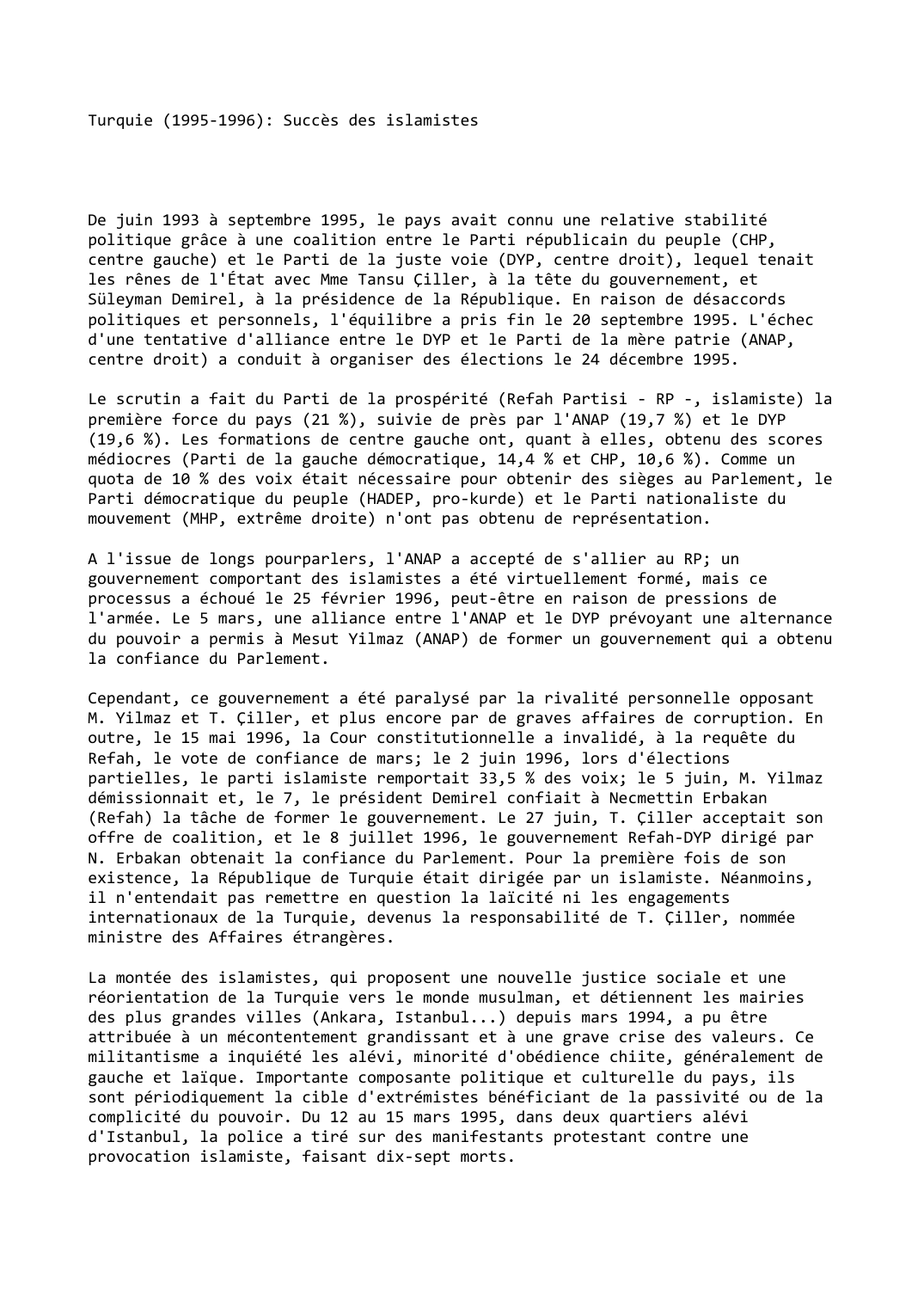 Prévisualisation du document Turquie (1995-1996): Succès des islamistes