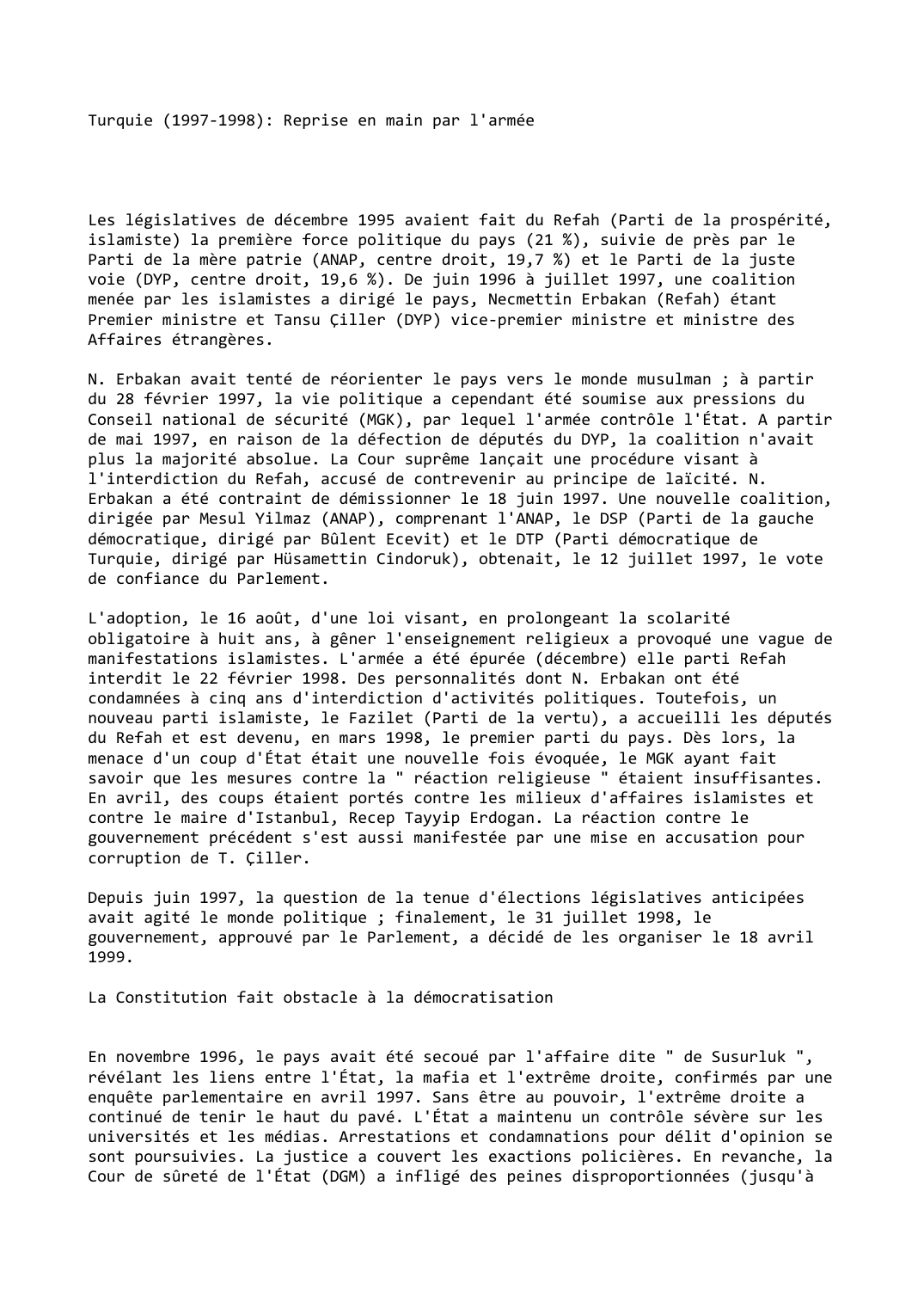 Prévisualisation du document Turquie (1997-1998): Reprise en main par l'armée